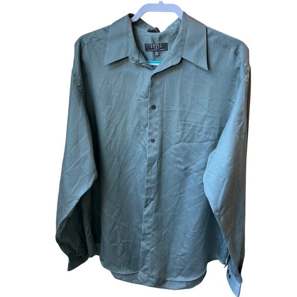 Claiborne Crazy Horse Sateen Men's Dress Shirt 16.5 Office Green Preppy - Picture 3 of 7